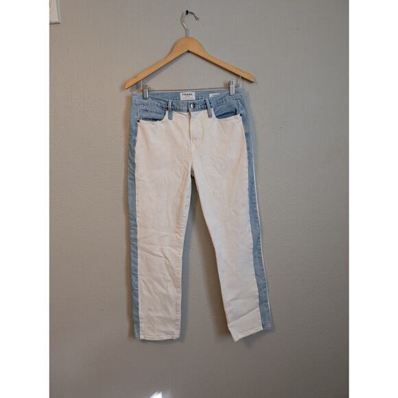 FRAME DENIM White Colorblock‎ Le High Straight Leg Cropped Jeans Women’s Size 29 - Picture 1 of 11